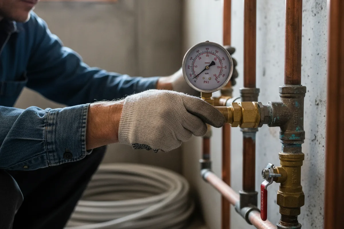 Pressure testing a repaired line during Water Line Repair in Kingwood
